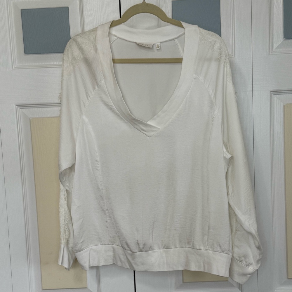 Baku Women’s‎ Ivory Cream Relaxed Long Sleeve Blouse with Lace Accents Sz XL
